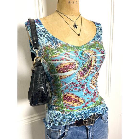 Live and let live Bohochic multicolor retro print rank with studded neckline - Picture 4 of 7